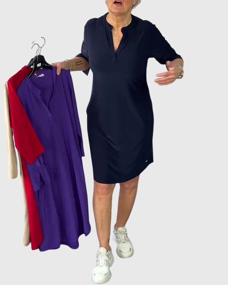 Katherine | Yksivärinen V-pääntie Mekko