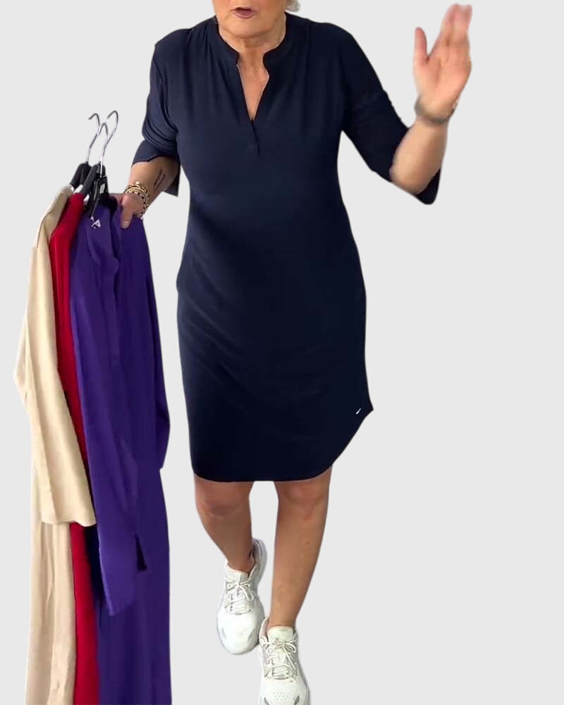 Katherine | Yksivärinen V-pääntie Mekko