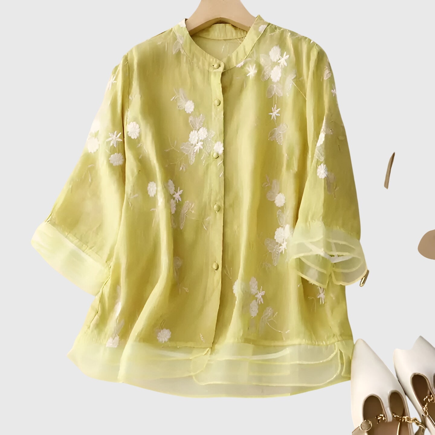 Nellie™ | Elegantti Paita Kirjotuilla Kukkasilla