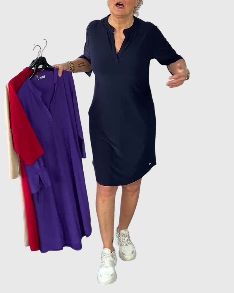 Katherine | Yksivärinen V-pääntie Mekko