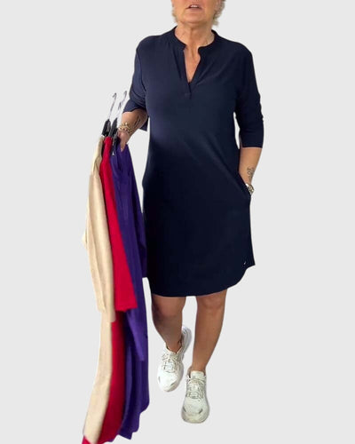 Katherine | Yksivärinen V-pääntie Mekko